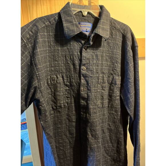 Pendleton Mens Medium Navy Blue Long Sleeve Button Down Wool Flannel Shirt EUC - Picture 4 of 11